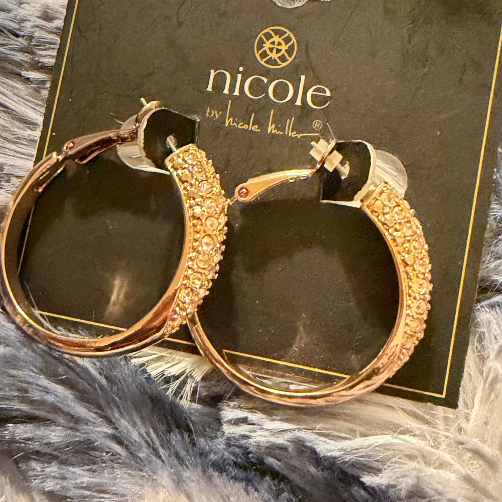Nicole Sparkling Gold Hoop Earrings - Picture 2 of 11
